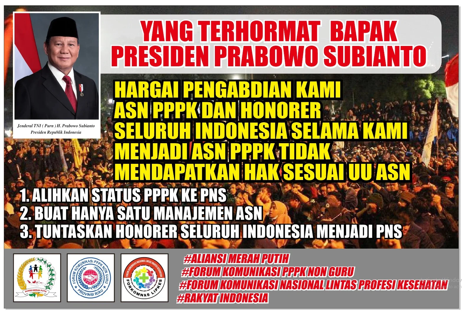 Aliansi PPPK Paruh Waktu Ajukan Tiga Tuntutan Kritikal kepada Presiden Prabowo