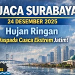 Cuaca Surabaya Hari Ini: Hujan Ringan dan Angin Kencang Mengguyur Kota dari Siang hingga Malam