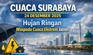 Cuaca Surabaya Hari Ini: Hujan Ringan dan Angin Kencang Mengguyur Kota dari Siang hingga Malam