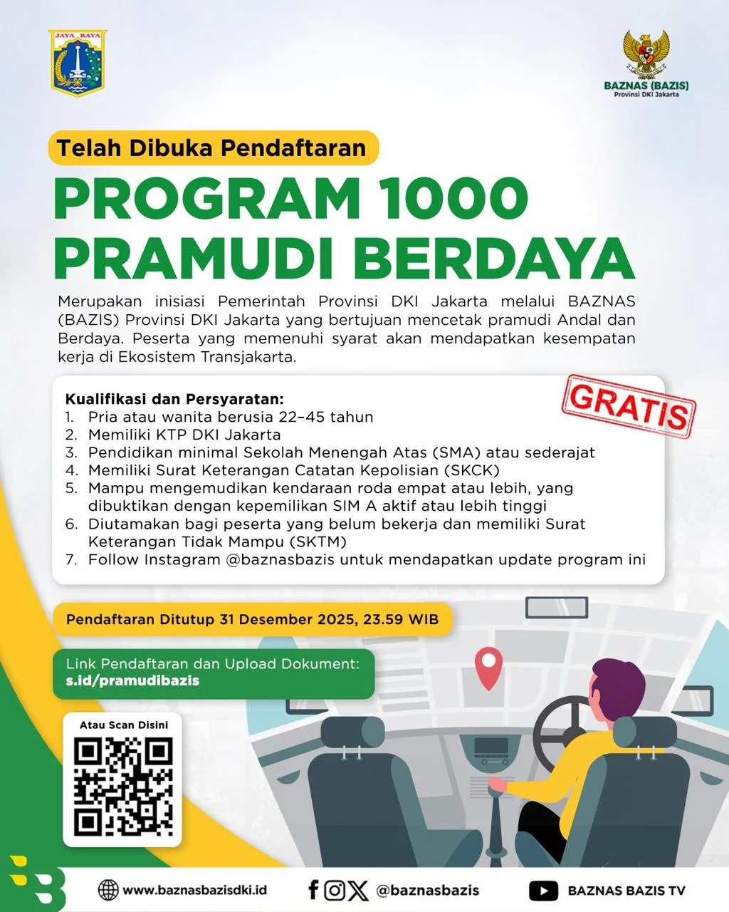 Pemprov DKI Jakarta Gandeng Baznas Rekrut 1.000 Pramudi Mikrotrans, Pendaftaran Gratis Hingga 25 April 2026
