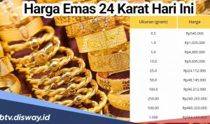 Harga Emas Perhiasan Turun, Ini Harga Emas 24 Karat Hari Ini di Antam, Pegadaian, dan Hartadinata