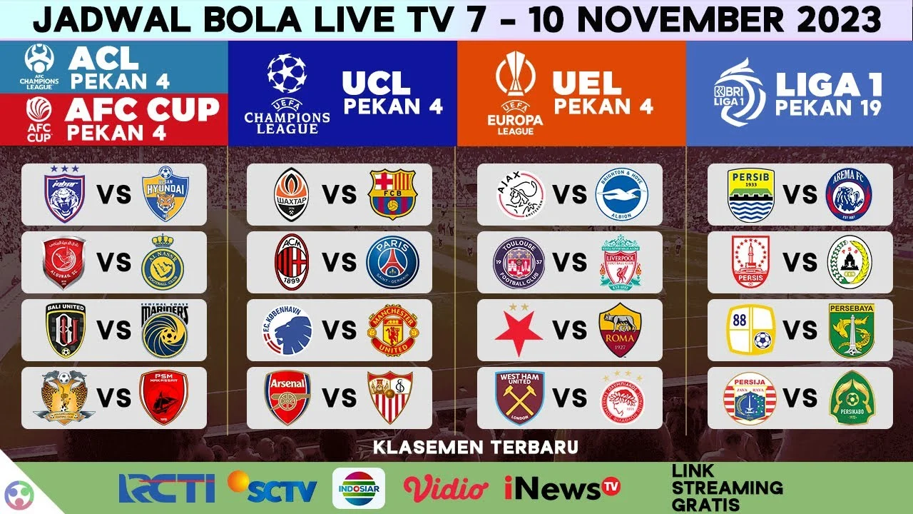 Jadwal Bola Malam Ini: Atletico vs Arsenal di UCL, Persib vs PSIM, EPL & Serie A di SCTV‑Indosiar
