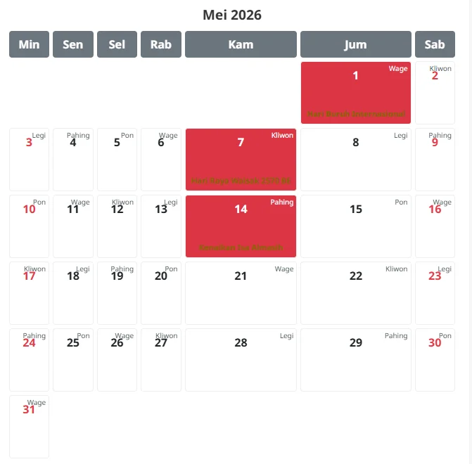 Libur Mei 2026: Tanggal Merah dan Potensi Long Weekend untuk Beristirahat