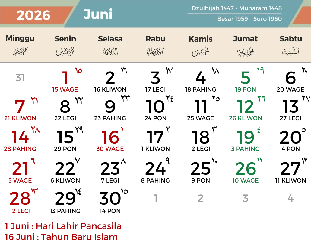 Libur Nasional Juni 2026: Daftar Tanggal Merah dan Hari Besar