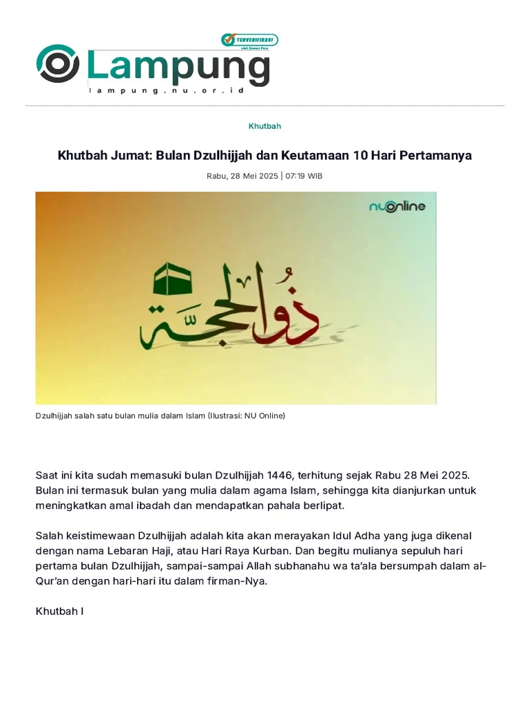 Mengenal Khutbah Jumat Bulan Dzulhijjah dan Keutamaannya