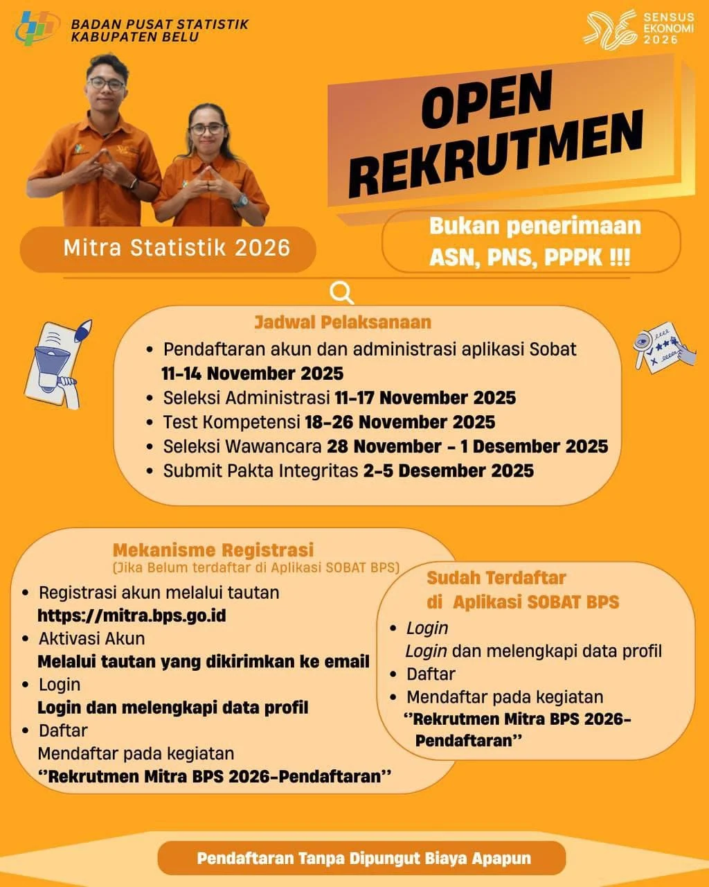 Rekrutmen Mitra Statistik BPS 2026 Dibuka, Pendaftaran Online Mulai 8 Mei