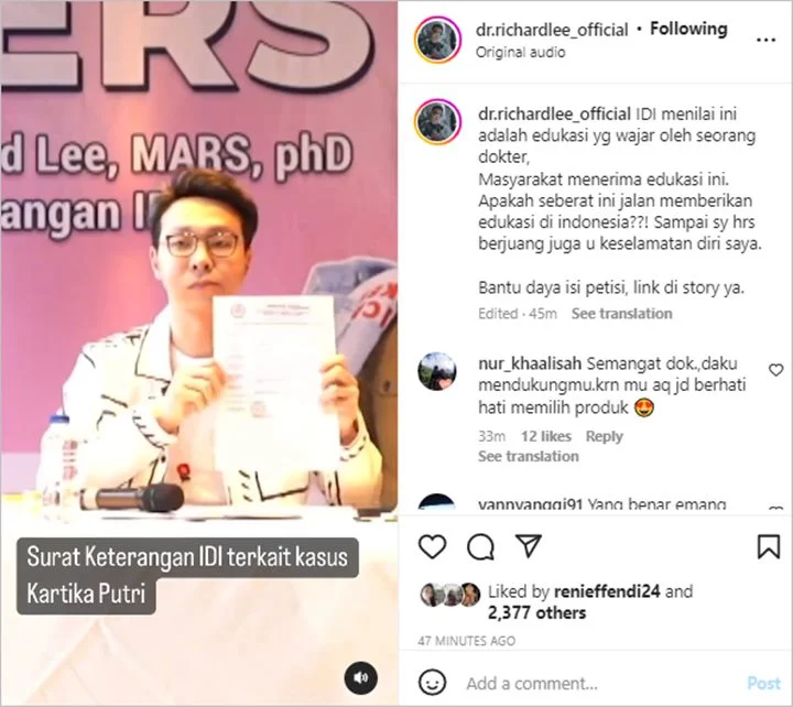 Richard Lee Siap Lawan Dakwaan Kosmetik Ilegal dengan Fakta-Fakta