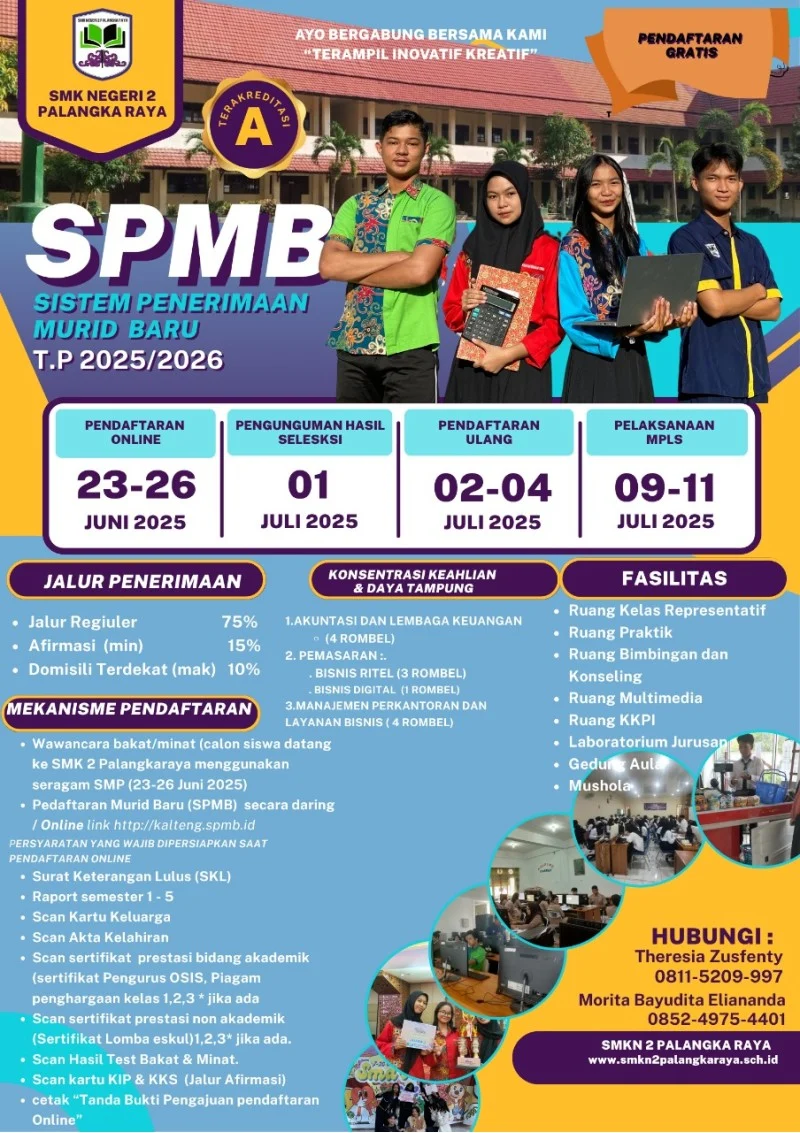 SPMB Kalteng: Pendaftaran Murid Baru di SMP Negeri 2 Palangka Raya Dibuka, 340 Siswa Diterima