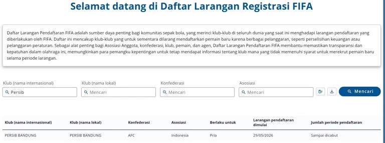 FIFA Registration Ban Dicabut, Persib Bandung Bisa Registrasi Pemain Baru
