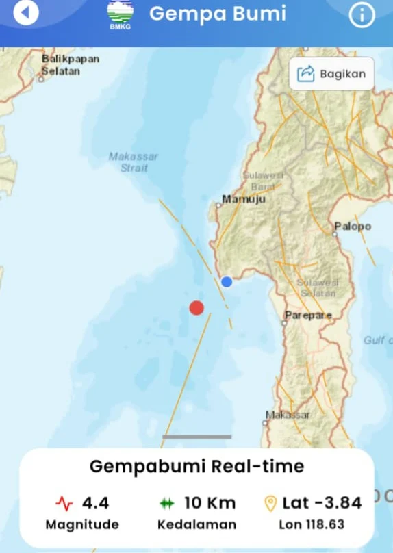 Gempa M4.7 Guncang Polewali Mandar, Getaran Terasa di Makassar dan 7 Wilayah Lainnya