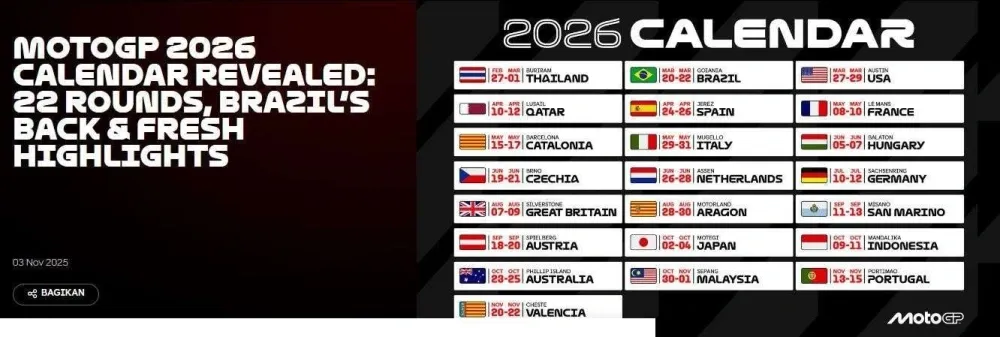 Jadwal MotoGP 2026 dan Berita Terkini Sepak Bola