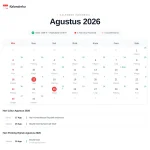 Jadwal Libur Agustus 2026: Tanggal Merah dan Potensi Long Weekend