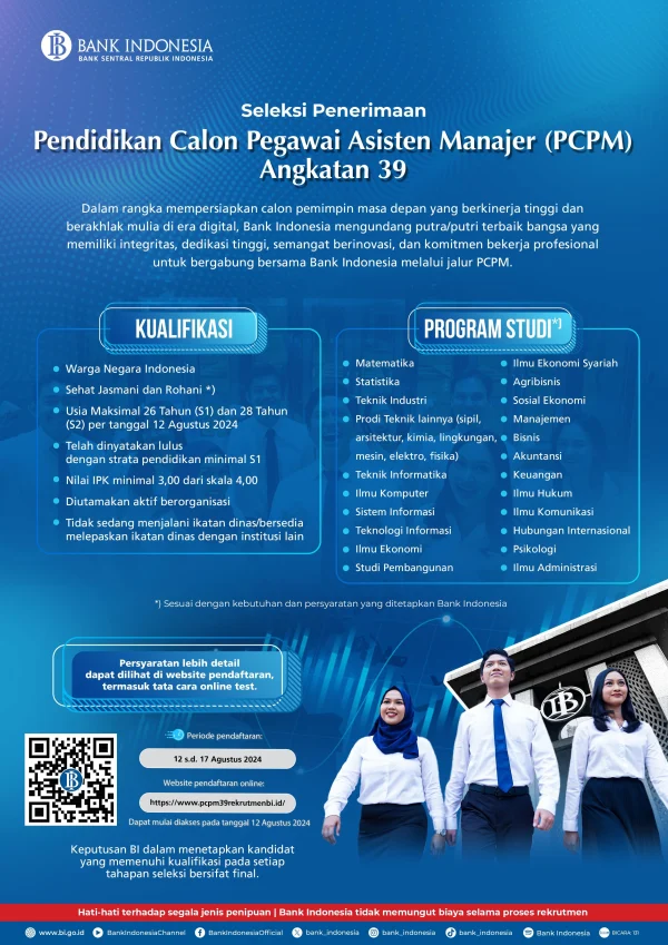 Penerimaan PCPM BI Angkatan 41: Kesempatan Berkarier di Bank Indonesia dengan Persyaratan dan Cara Daftar